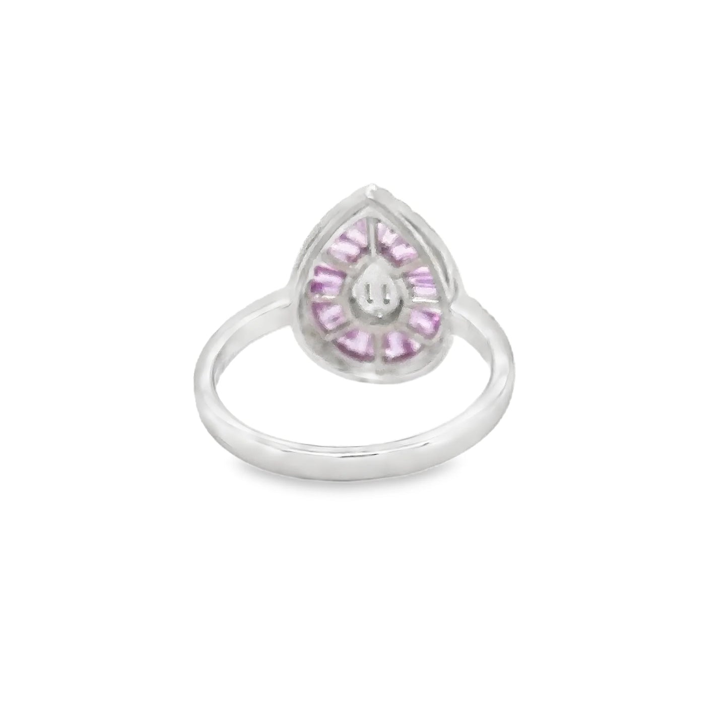 14KT WHITE GOLD PINK SAPPHIRE AND DIAMONDS PEAR SHAPE RING
