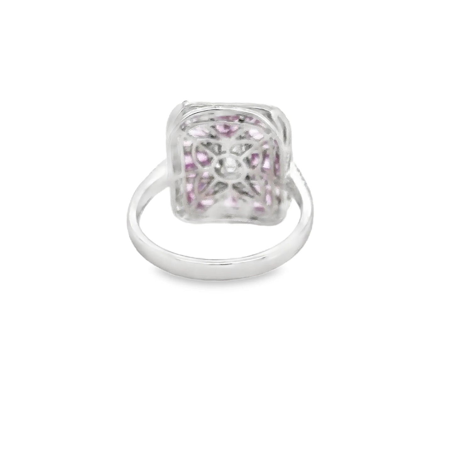 14KT WHITE GOLD PINK SAPPHIRE AND DIAMONDS RING