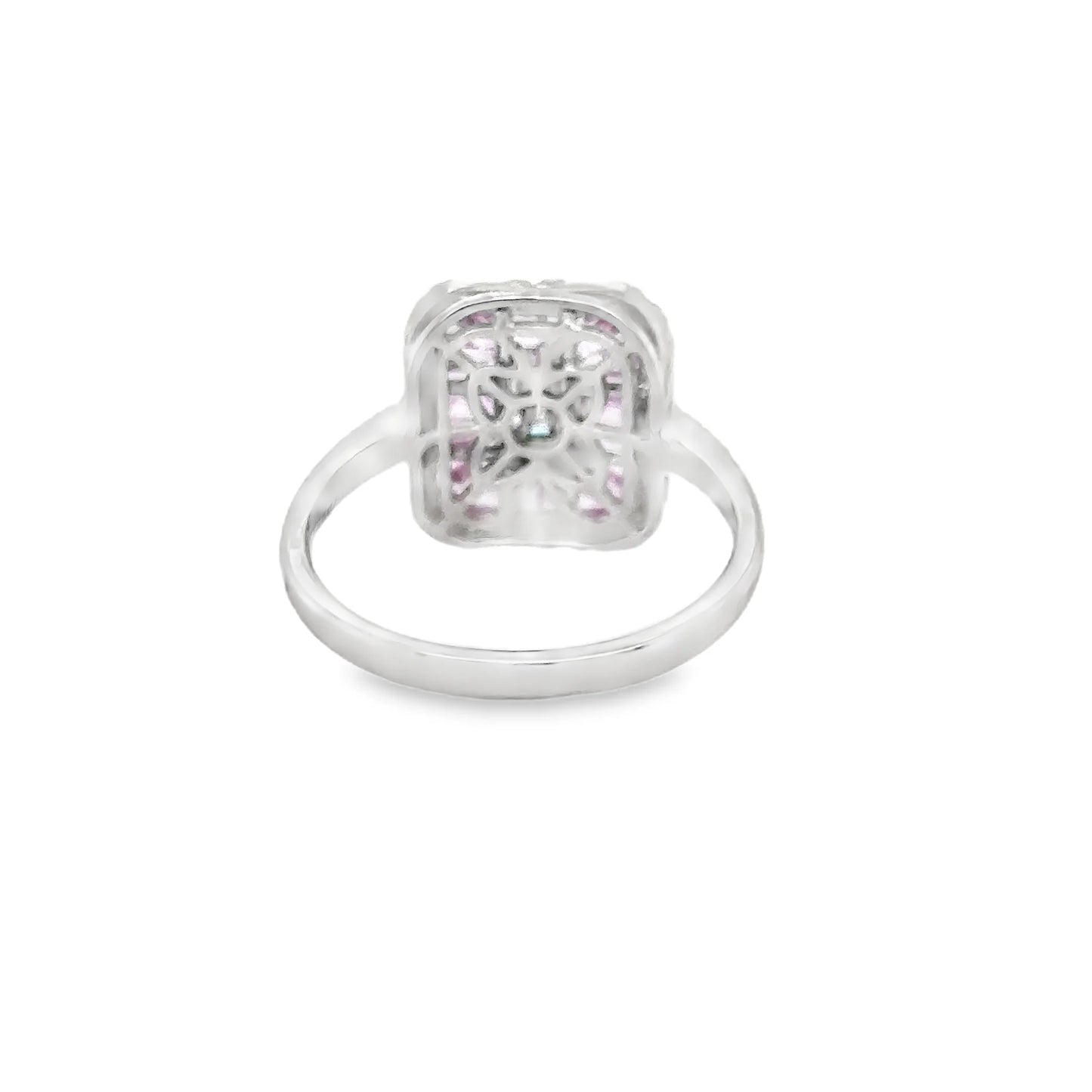 14KT WHITE GOLD PINK SAPPHIRE AND DIAMONDS RING