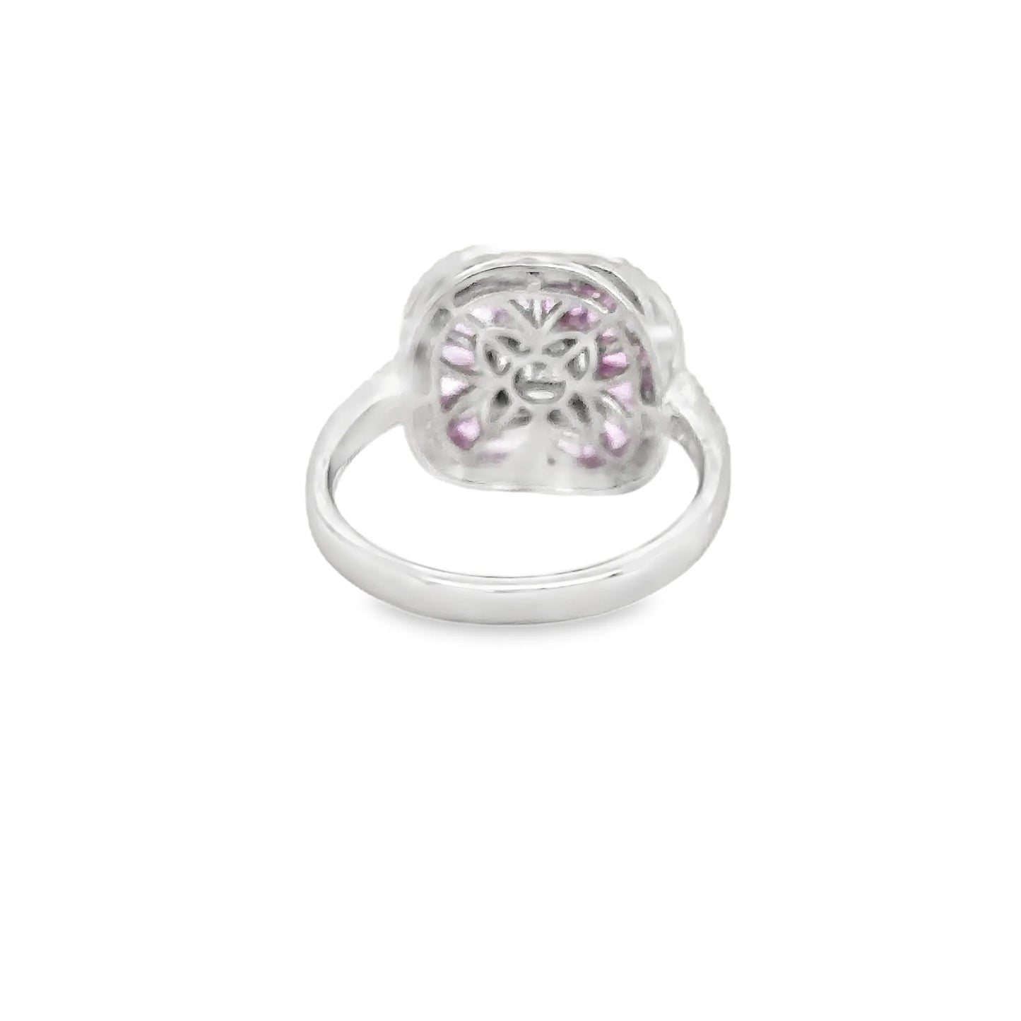 14KT WHITE GOLD PINK SAPPHIRE AND DIAMONDS RING