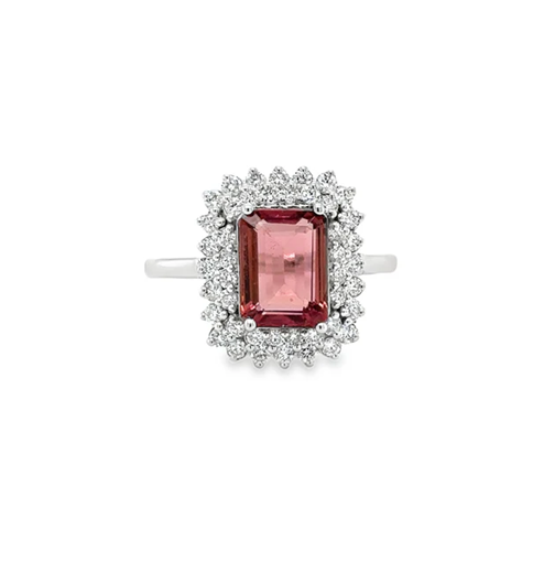 14KT WHITE GOLD PINK TOURMALINE AND DIAMONDS RING