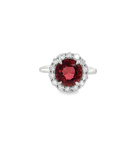 14KT WHITE GOLD PINK TOURMALINE AND DIAMONDS RING