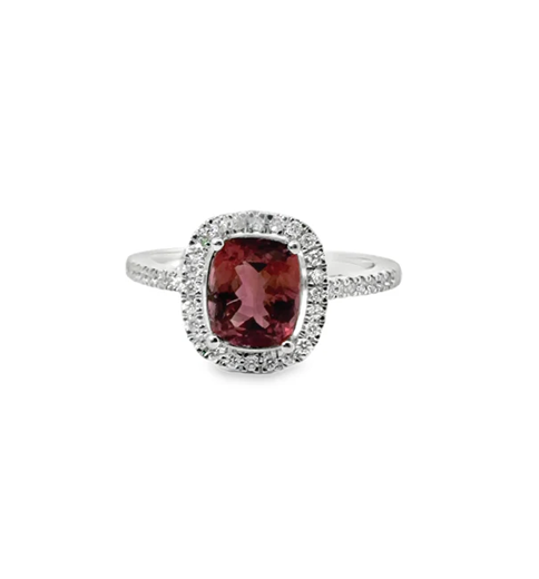 14KT WHITE GOLD PINK TOURMALINE AND DIAMONDS RING