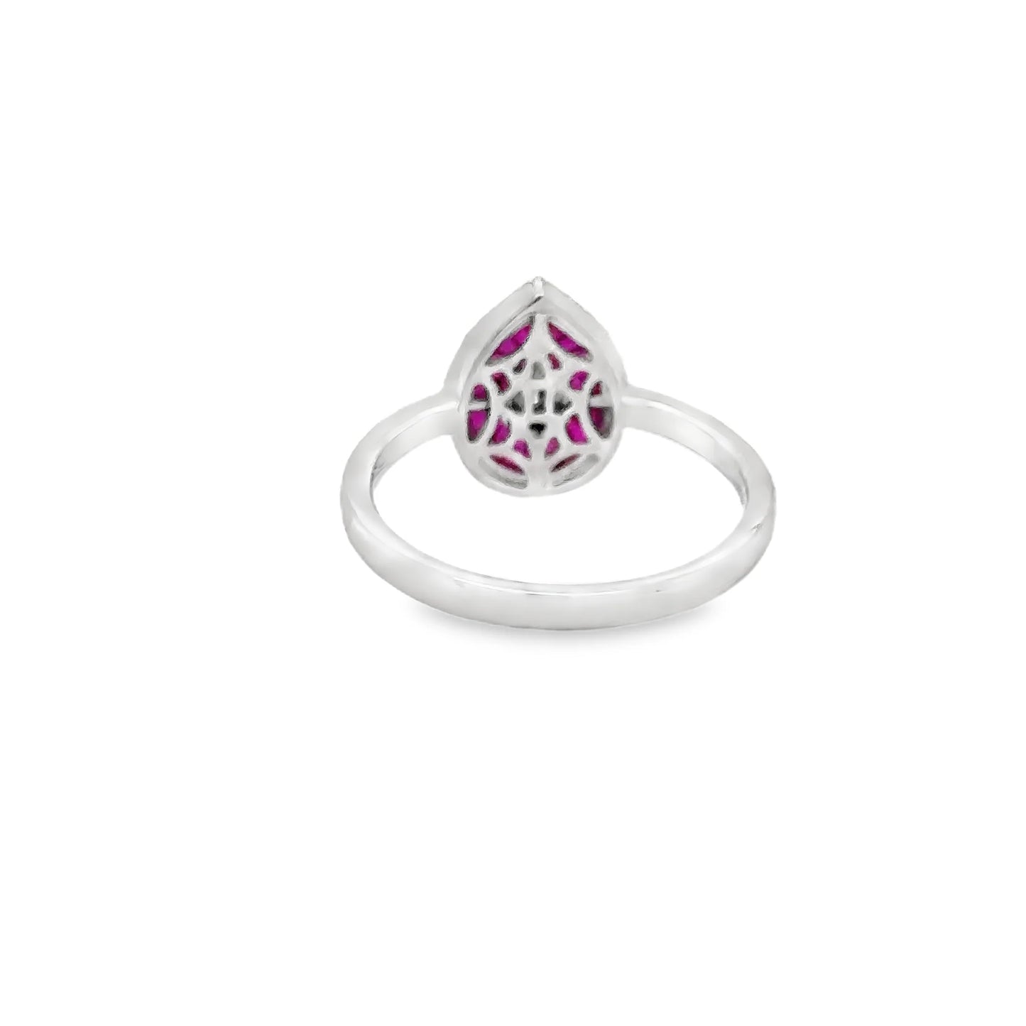 14KT WHITE GOLD RUBY AND DIAMONDS PEAR SHAPE RING