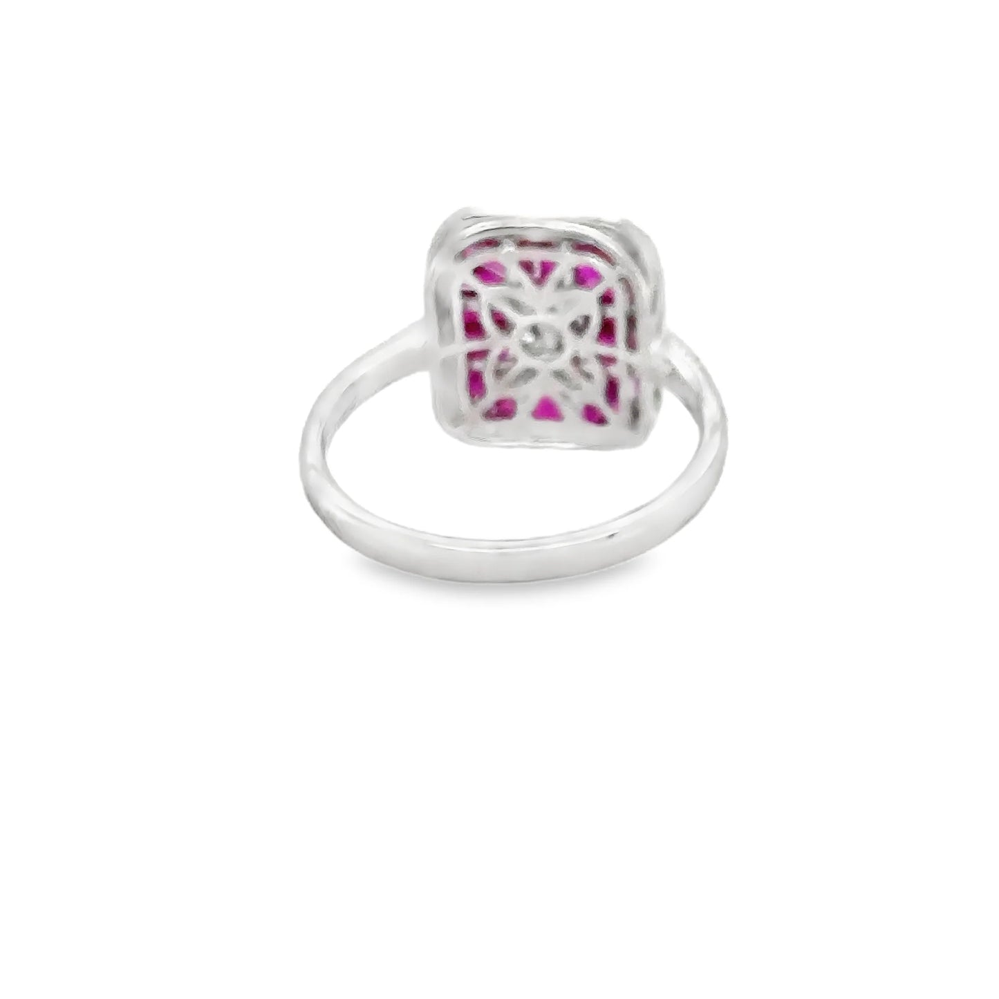 14KT WHITE GOLD RUBY AND DIAMONDS RING
