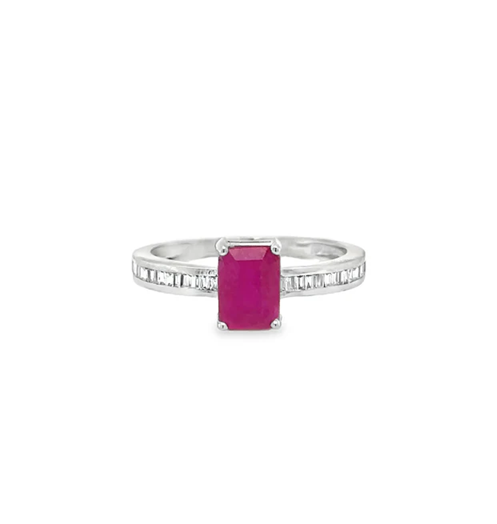 14KT WHITE GOLD RUBY AND DIAMONDS RING