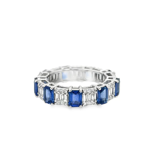 14KT WHITE GOLD SAPPHIRE AND DIAMONDS RING