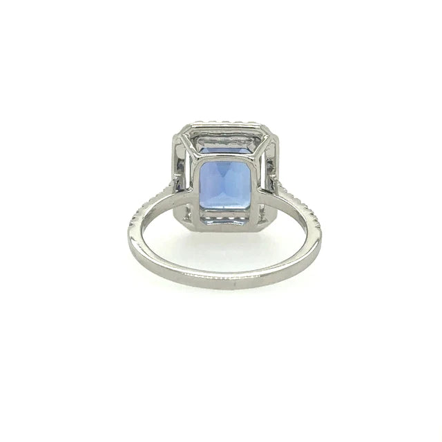 14KT WHITE GOLD TANZANITE EMERALD CUT RING WITH DIAMONDS