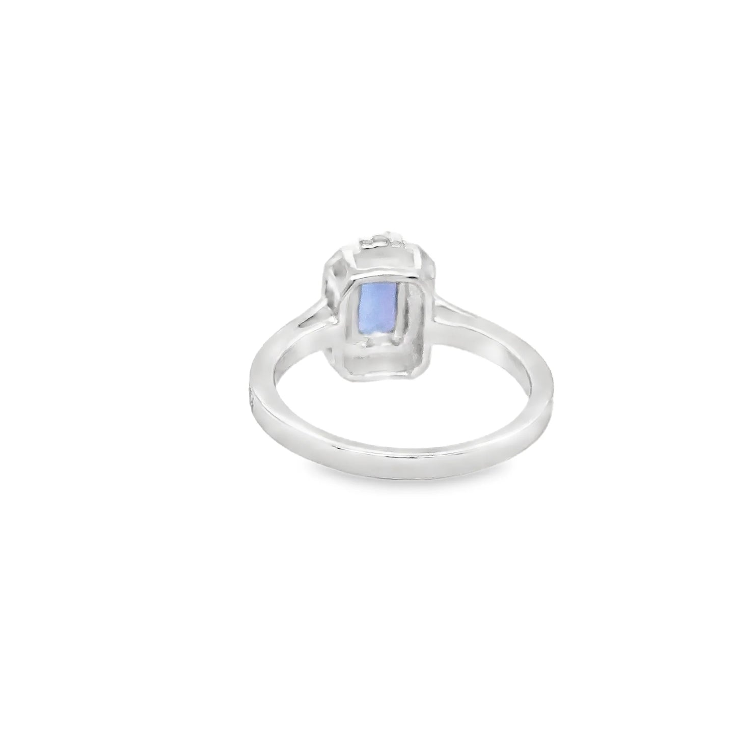 14KT WHITE GOLD TANZANITE EMERALD CUT WITH DIAMONDS RING