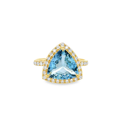 14KT YELLOW GOLD AQUAMARINE AND DIAMONDS RING