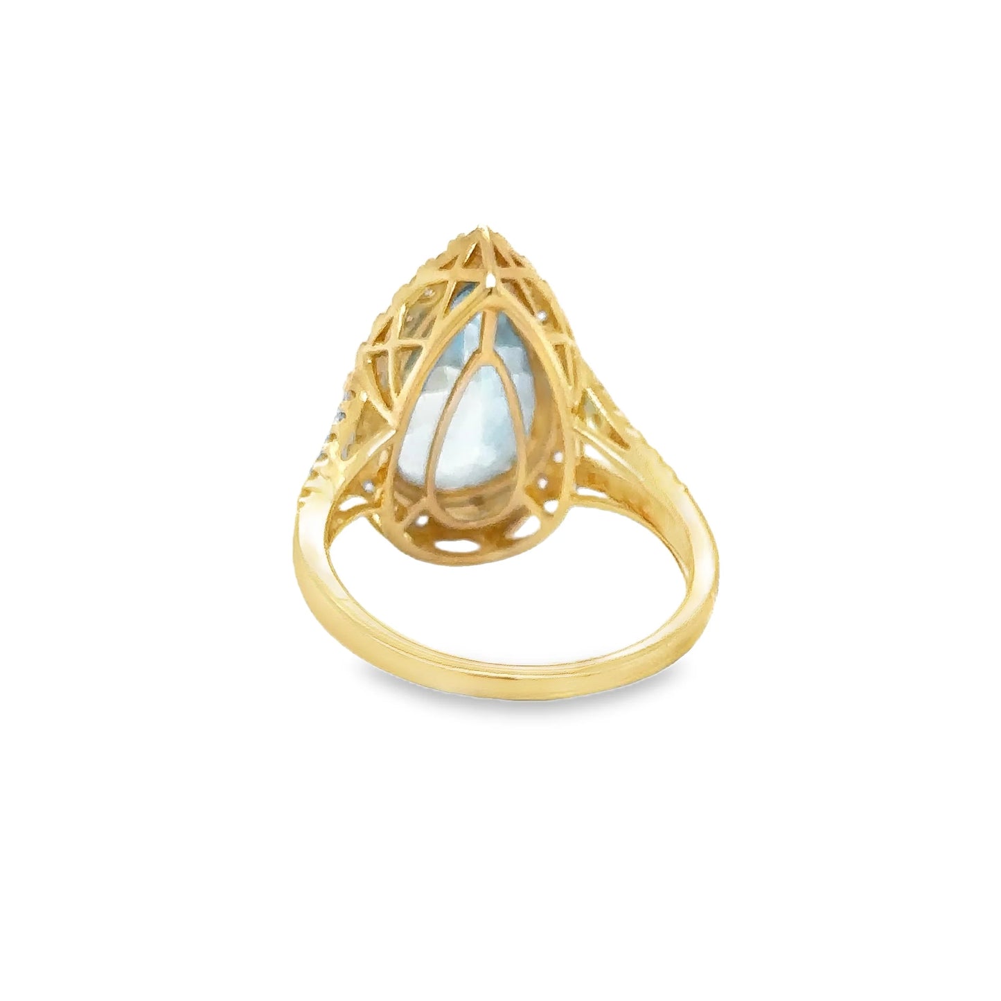 14KT YELLOW GOLD AQUAMARINE AND DIAMONDS RING