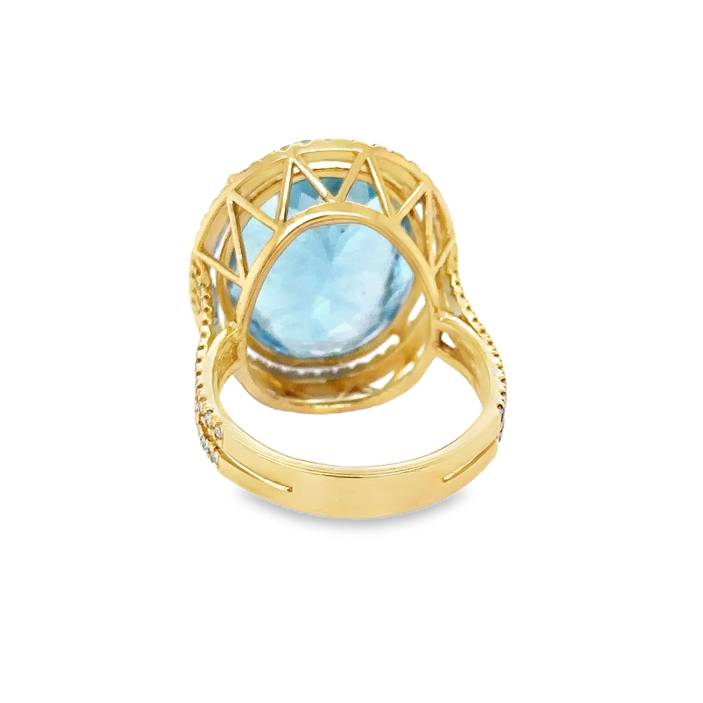 14KT YELLOW GOLD BLUE TOPAZ AND DIAMONDS RING