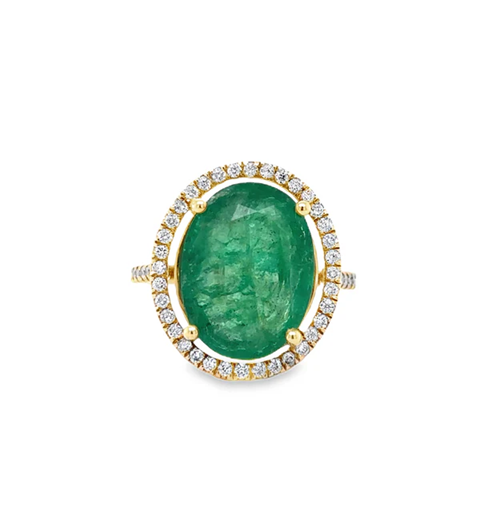 14KT YELLOW GOLD EMERALD AND DIAMONDS RING