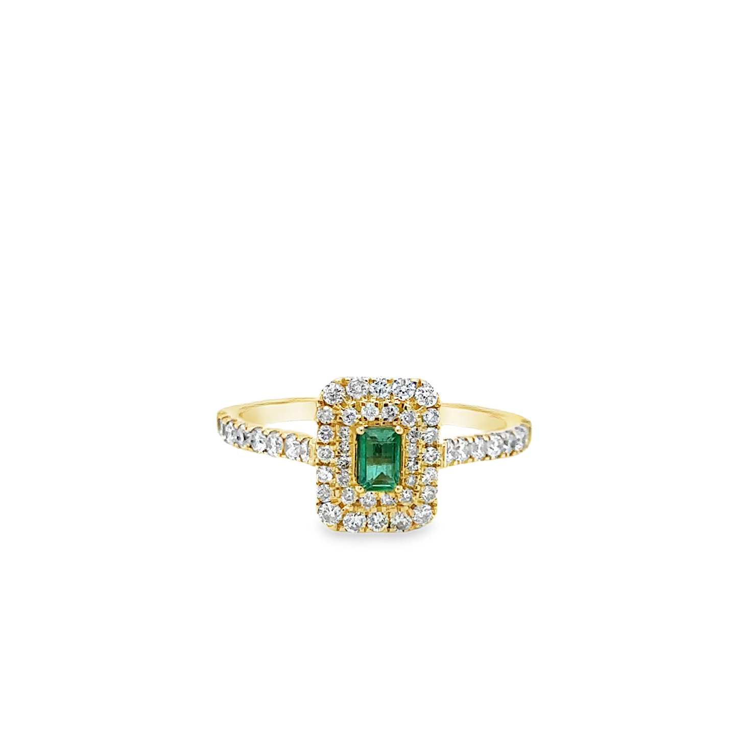 14KT YELLOW GOLD EMERALD AND DIAMONDS RING