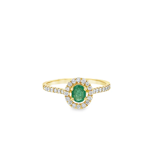 14KT YELLOW GOLD EMERALD AND DIAMONDS RING