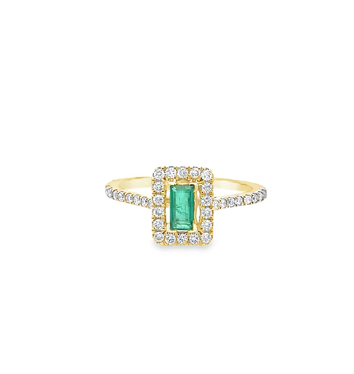14KT YELLOW GOLD EMERALD RING WITH DIAMONDS