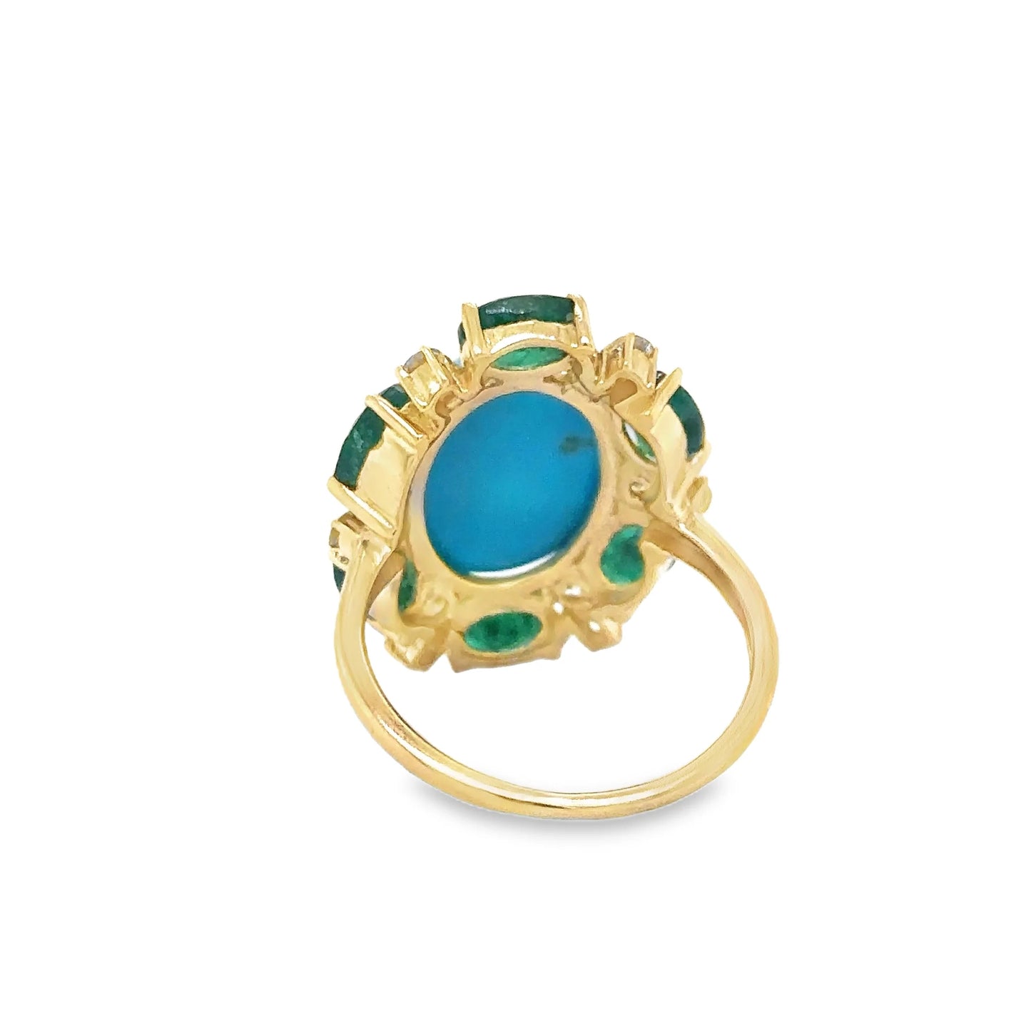 14KT YELLOW GOLD EMERALD, TURQUOISE AND DIAMOND RING