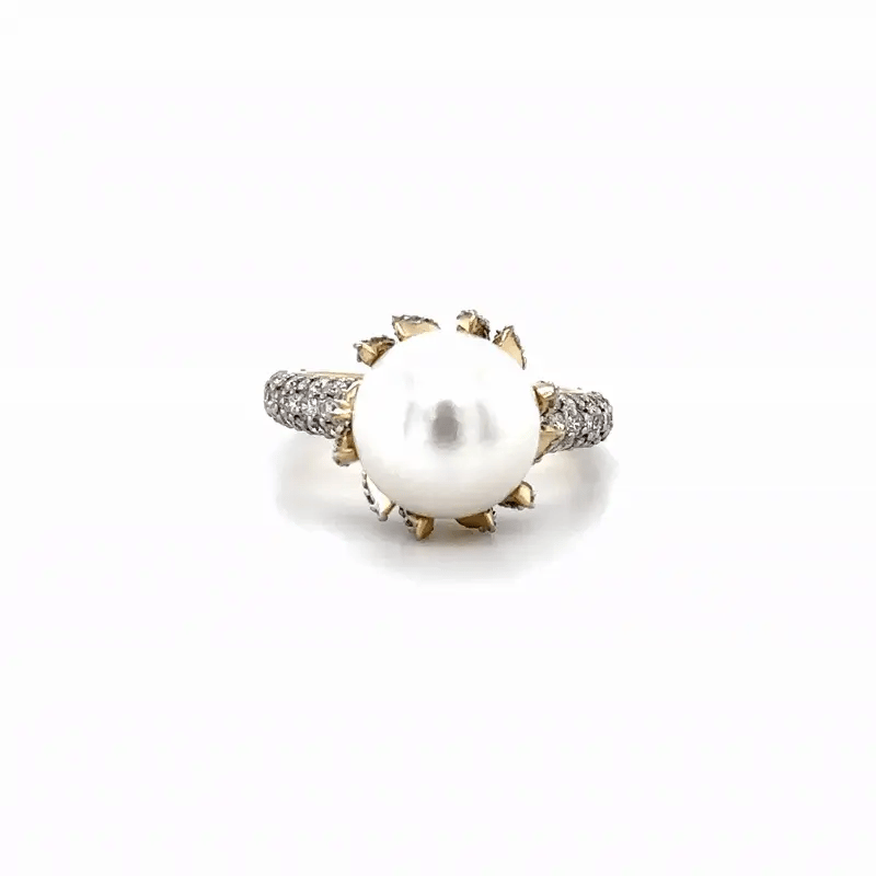 14KT YELLOW GOLD FRESH WATER PEARL AND DIAMOND RING