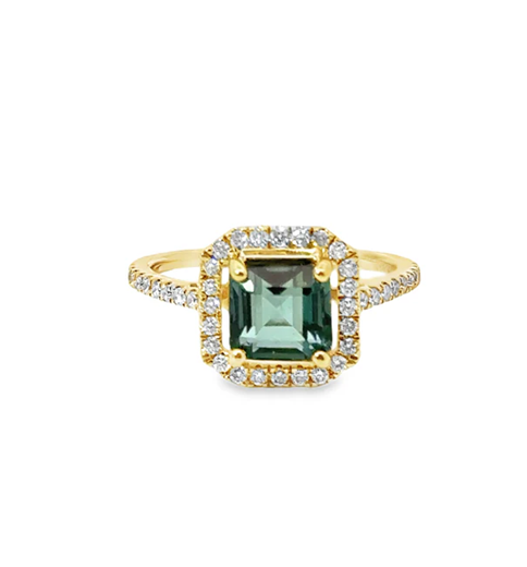 14KT YELLOW GOLD GREEN TOURMALINE AND DIAMONDS RING