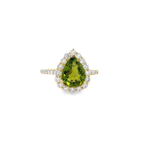 14KT YELLOW GOLD GREEN TOURMALINE AND DIAMONDS RING