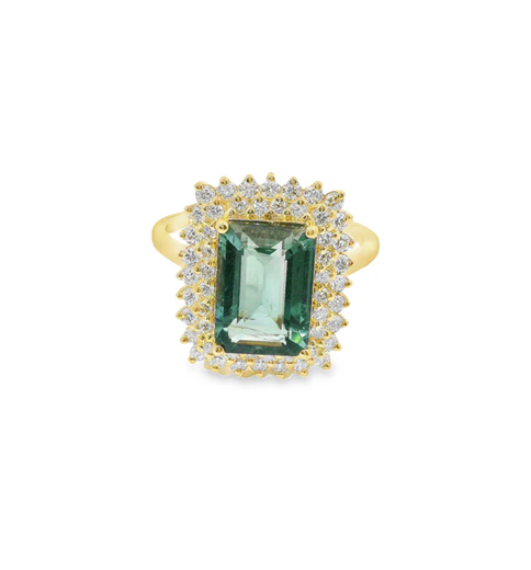 14KT YELLOW GOLD GREEN TOURMALINE AND DIAMONDS RING