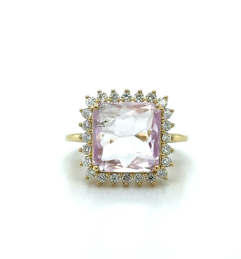 14KT YELLOW GOLD KUNZITE AND DIAMONDS RING