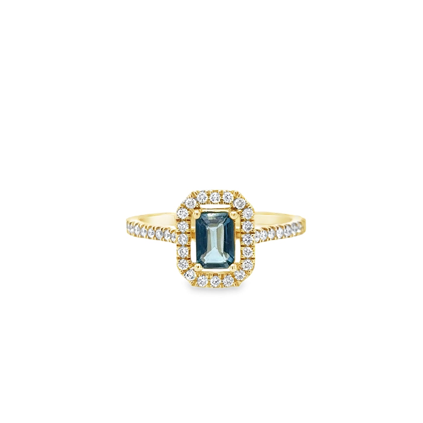 14KT YELLOW GOLD LONDON BLUE TOPAZ AND DIAMONDS RING