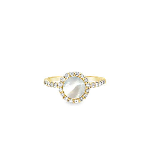 14KT YELLOW GOLD MOTHER OF PEARL AND DIAMONDS RING