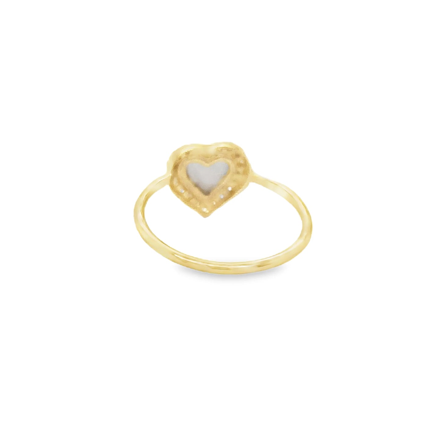14KT YELLOW GOLD MOTHER OF PEARL HEART RING WITH DIAMONDS