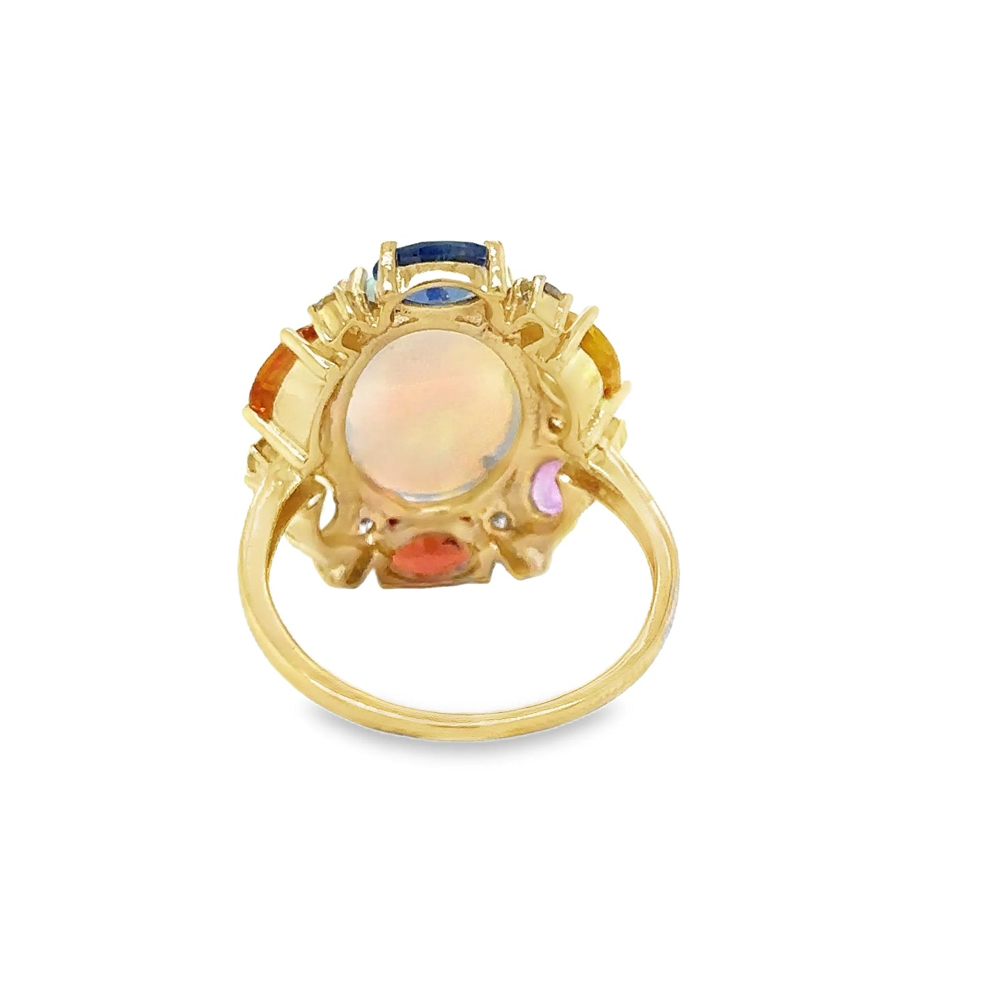 14KT YELLOW GOLD MULTI SAPPHIRE, OPAL AND DIAMOND RING