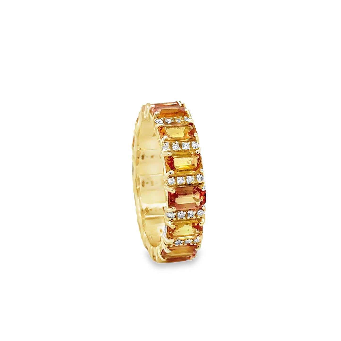 14KT YELLOW GOLD ORANGE SAPPHIRE AND DIAMONDS RING