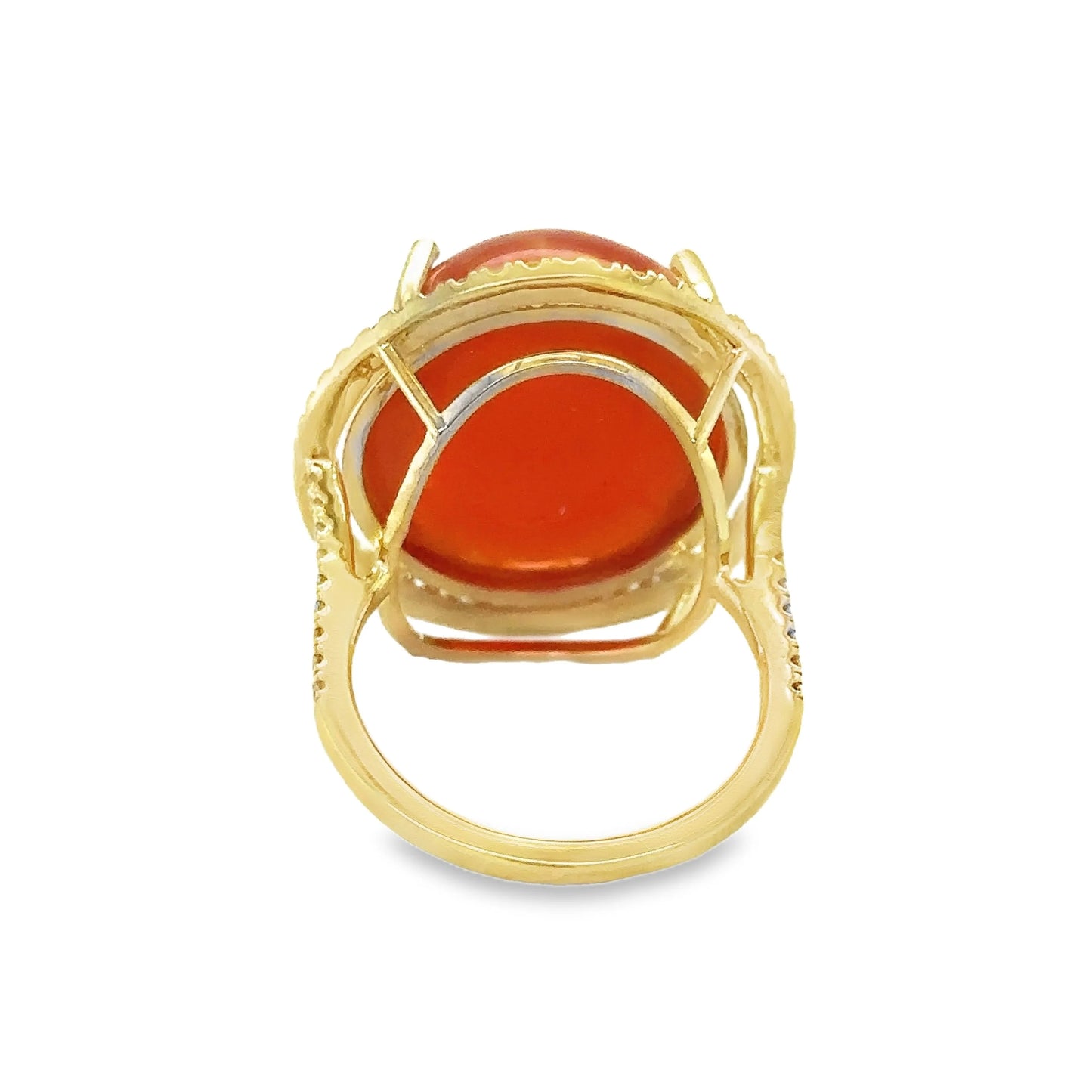 14KT YELLOW GOLD ORANGE SAPPHIRE AND DIAMONDS RING