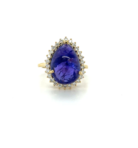 14KT YELLOW GOLD PEAR SHAPE TANZANITE AND DIAMOND RING