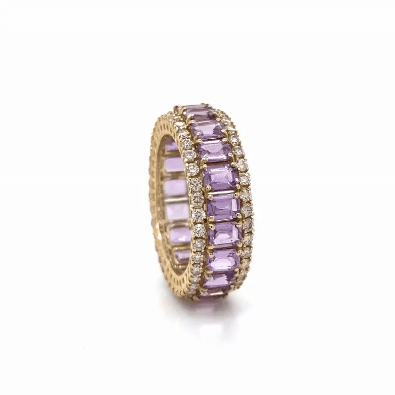 14KT YELLOW GOLD PINK SAPPHIRE AND DIAMONDS RING