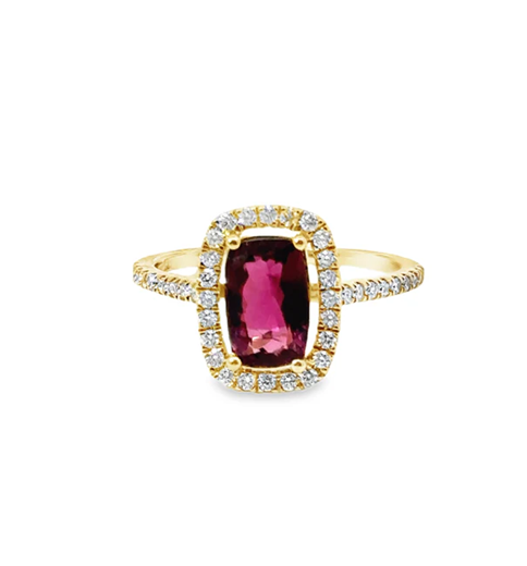 14KT YELLOW GOLD PINK TOURMALINE AND DIAMONDS RING