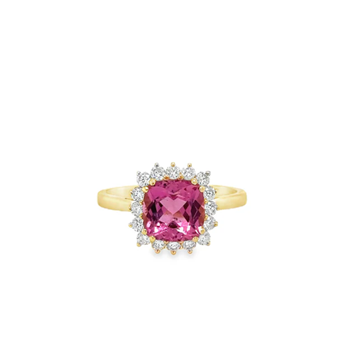 14KT YELLOW GOLD PINK TOURMALINE AND DIAMONDS RING
