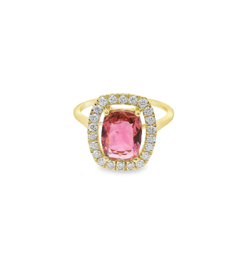 14KT YELLOW GOLD PINK TOURMALINE AND DIAMONDS RING