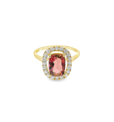 14KT YELLOW GOLD PINK TOURMALINE AND DIAMONDS RING