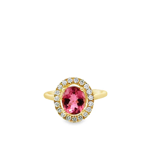14KT YELLOW GOLD PINK TOURMALINE AND DIAMONDS RING