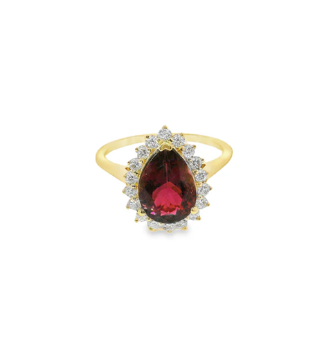 14KT YELLOW GOLD PINK TOURMALINE AND DIAMONDS RING