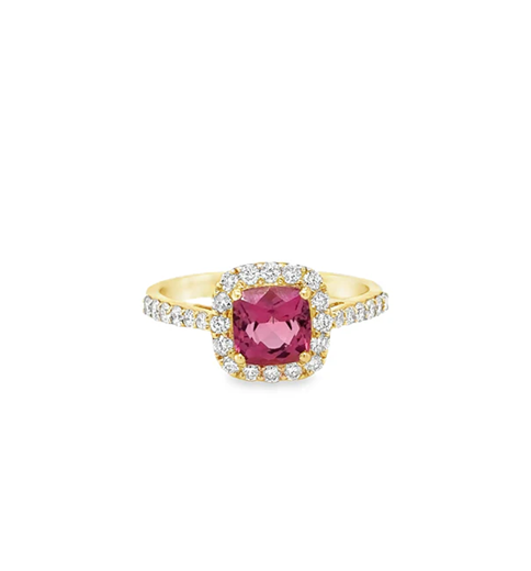 14KT YELLOW GOLD PINK TOURMALINE AND DIAMONDS RING