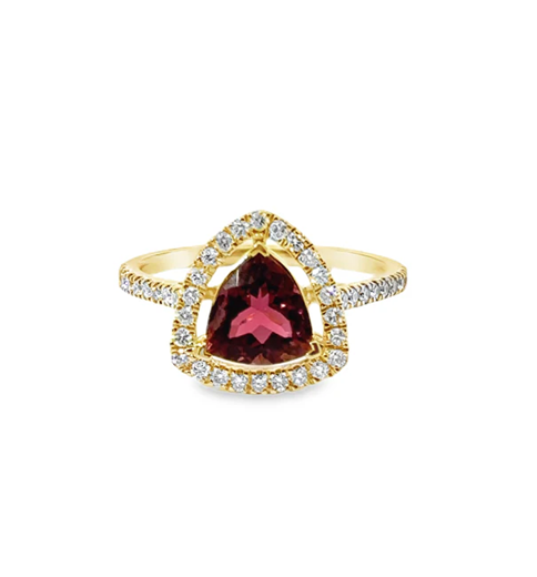 14KT YELLOW GOLD PINK TOURMALINE AND DIAMONDS RING