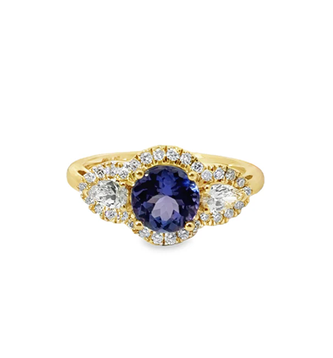 14KT YELLOW GOLD TANZANITE AND DIAMONDS RING