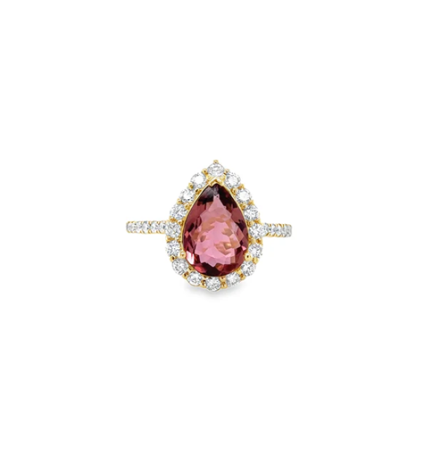14KT YELLOW GOLD TOURMALINE AND DIAMONDS RING