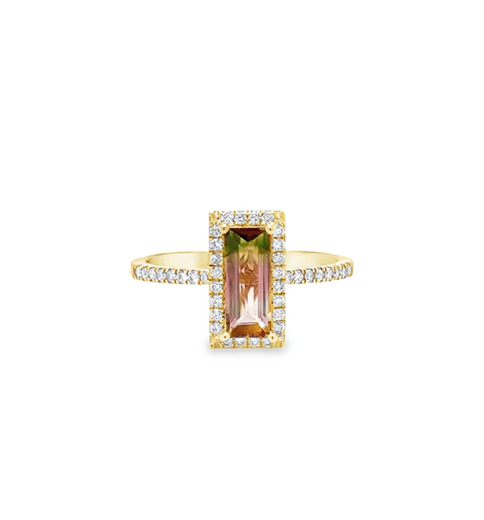 14KT YELLOW GOLD TOURMALINE AND DIAMONDS RING
