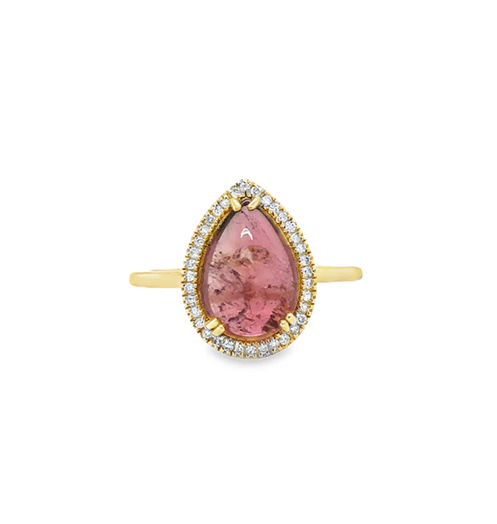 14KT YELLOW GOLD TOURMALINE AND DIAMONDS RING