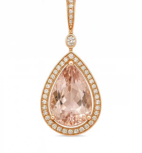 14KT ROSE GOLD MORGANITE AND DIAMOND PENDENT
