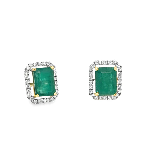 14KT YELLOW GOLD EMERALD AND DIAMONDS EARRING