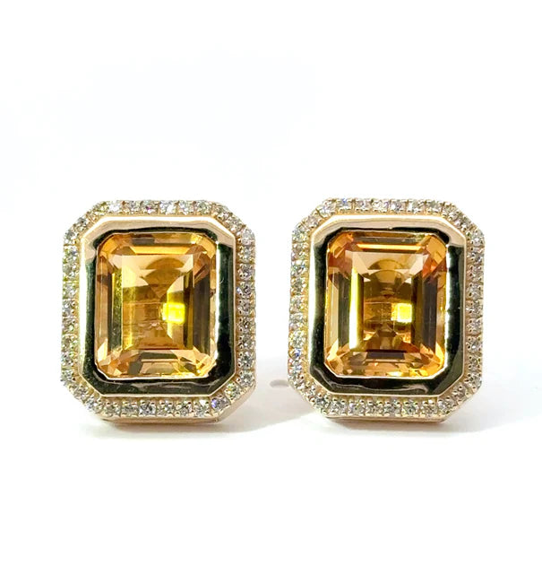 14KT YELLOW GOLD CITRINE AND DIAMONDS EARRING