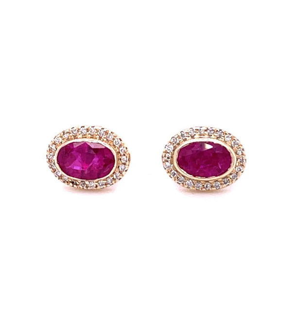 14KT YELLOW GOLD RUBY WITH DIAMONDS EARRING